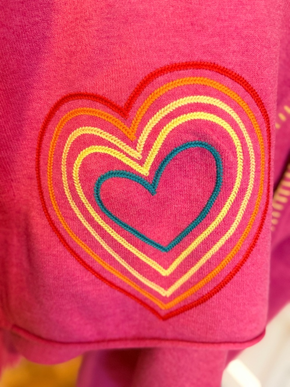Kerri Rosenthal XOKR Heart Cardigan Pink Rainbow Stitch Open Front Sweater Small - Picture 4 of 12